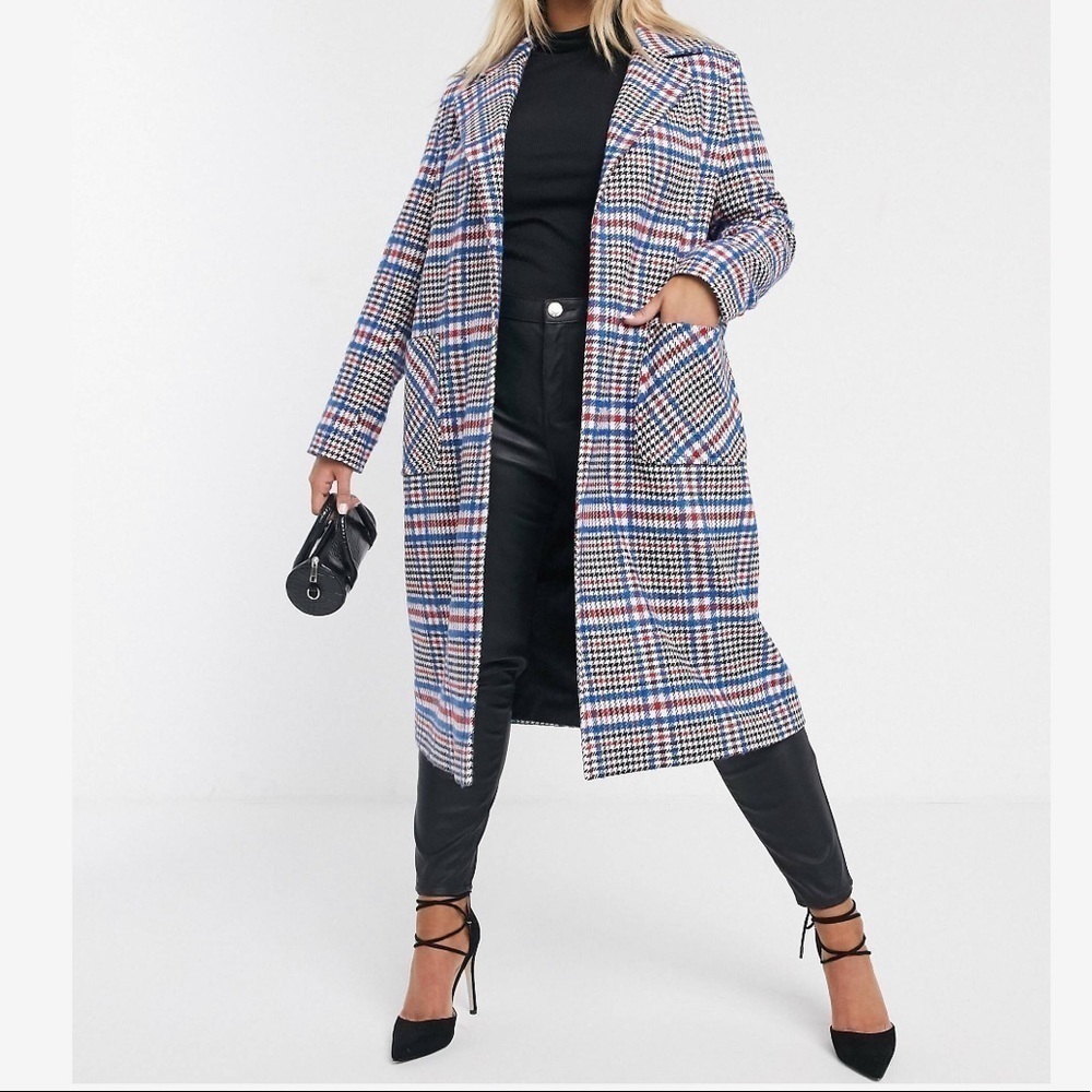 Asos Curve check coat in wool blend 14